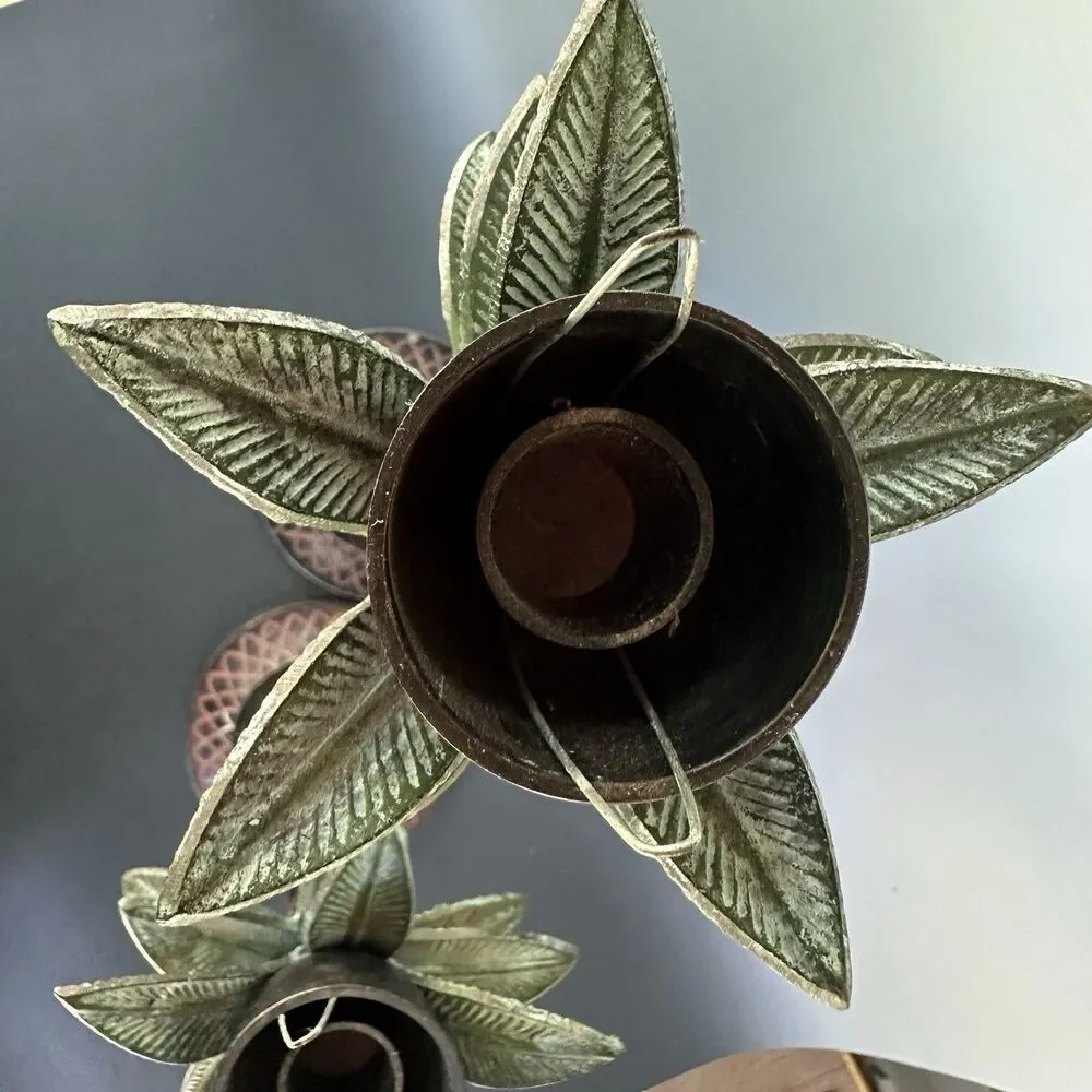 Vintage Palm Tree Candle Holders Hollywood Regency Safari Lodge Colonial Pair